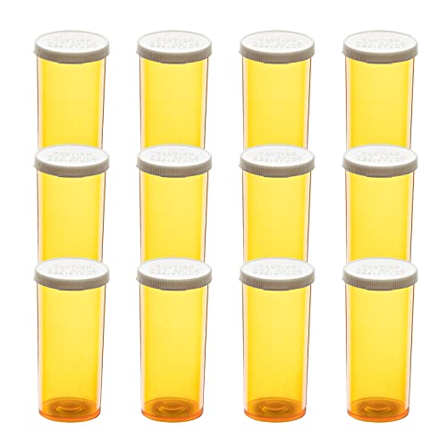 Medicine Bottles Snap Cap Prescription Vials, Easy Open Pill Organizers, Amber Empty with Plastic Caps (8 dram, 12pcs) - size: 8 dram