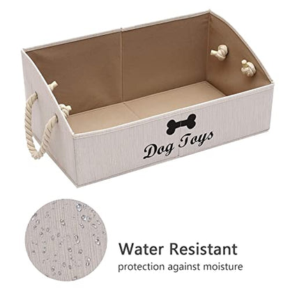 Geyecete Large Dog Toys Storage Bins-Foldable Fabric Trapezoid Organizer Boxes with Weave Rope Handle,Collapsible Basket for Shelves,Dog Apparel(Beige-Dog) - color: Beige