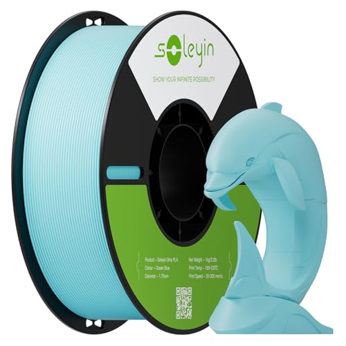 Soleyin 3D Printer Filament, Neatly Wound PLA Filament 1.75mm 1kg Spool (2.2lbs), High-Speed Printing, Dimensional Accuracy ±0.02mm, Strong Toughness & No Warping, Fit Most FDM 3D Printers,Blue - color: 1kg Pla Blue, size: Pla