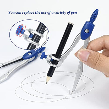 Unjoo Geometry Set 10 Pcs, Compass and Protractor for Students(Navy Blue) - color: Navy Blue