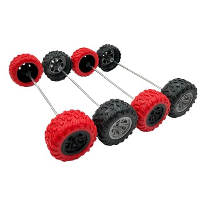 12PCS Toy Wheel Model Car Rubber Tire Wheel with 6PCS Metal Shaft Round Rod Axles for for DIY Model Toy RC Car Truck Robot Boat Building Projects (Red) - color: Red