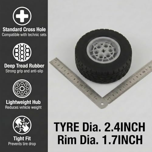 8 PCS Set Technic Wheel Tires, 62x20 Tyre & 43.2x18 Wheel Rim, Compatible with legoes and Major Brand, STEM Learning and Gift for Kids Ages 6 7 8 9 10 11 12+