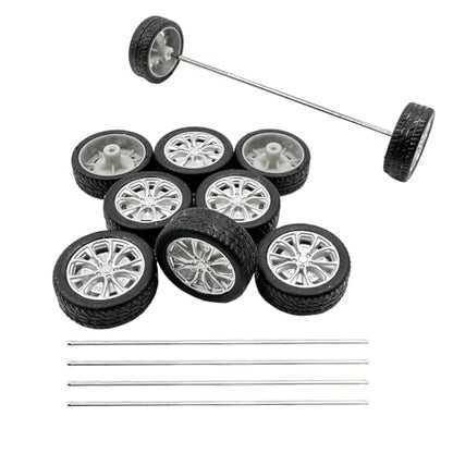 10PCS Small Toy Car Wheels Model Car Rubber Tire Wheels with 5PCS Shaft Round Axles for for DIY Model Toy RC Car Truck Robot Wheel Replacement Accessories (2x26mm) - style: 2x26mm