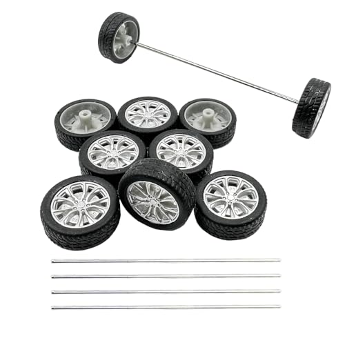 10PCS Small Toy Car Wheels Model Car Rubber Tire Wheels with 5PCS Shaft Round Axles for for DIY Model Toy RC Car Truck Robot Wheel Replacement Accessories (2x26mm) - style: 2x26mm