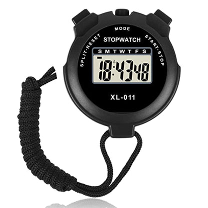Vicloon Digital Sports Timer, Simple Travel Stopwatch with Large Display, Single Lap Split Timer, 12/24 Hour Clock Alarm Date (Black) - color: Black