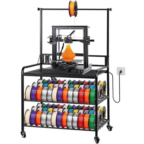 VEVOR 3D Printer Filament Storage Rack with Power Strip, 3-Tier Stand with Filament Storage, Spools Holder Racks Cart with Wheels, Filaments Organzied for 3D Printing Station, Workshop (Shelf Only) - size: 3-Tier