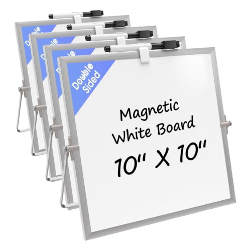 MaxGear Small White Board with Stand, 10" x 10" Double-Sided Whiteboard (Pack of 4) - size: 10"W x 10"H (Pack of 4)