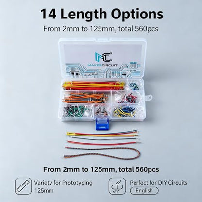 560Pcs Jumper Wire Kit, 14 Lengths 2-125mm Solderless Breadboard Jumper Wires, Assorted Flexible Breadboard Connecting Line for Arduino Projects