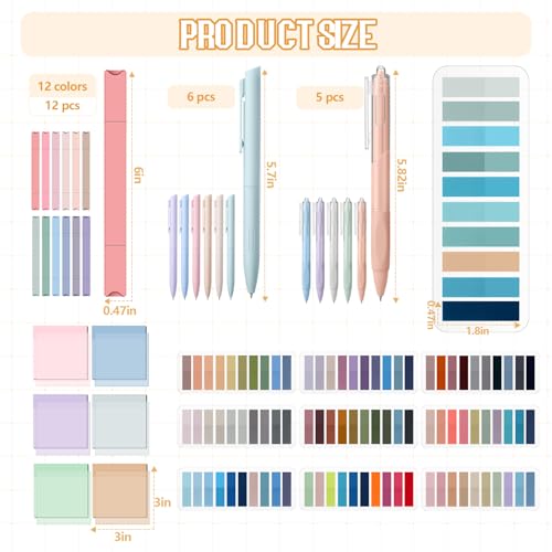 135 Pcs Book Annotation Kit Aesthetic Pencil Case Bag 12 Highlighter 11 Gel Pen 1 Marker 300 Sheet Transparent Sticky Notes Pad 2640 Index Stickers Bible Study Supplies(Kawaii,Beige) - color: Beige, style: Kawaii