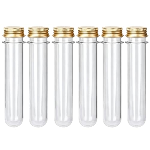 6 Pcs Plastic Test Tubes with Caps, 40ml Clear Test Tube Containers 25 x 140 mm, Reusable Tubes for Candy Storage, Party Favors, Beads, Bath Salts & Lab Experiments (6, Gold) - color: Gold