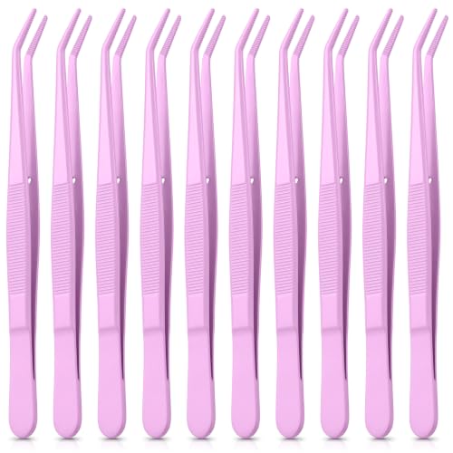 Honoson 10 Pcs Stainless Steel Tweezers for Crafting Forceps,Purple - color: Purple