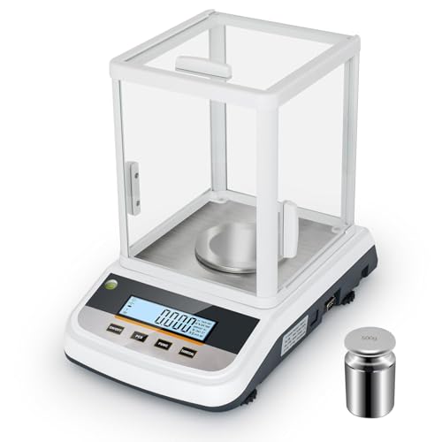 Lab Analytical Balance 500g x 0.001g Precision Digital Scale, with Windshield and RS232 Interface, for Scientific Laboratories, Research, Industrial, Kitchen, Food, Jewelry, 19 Units, 500g Weight - color: White-500g x 0.001g