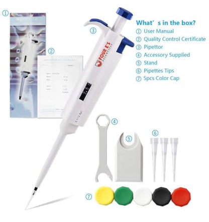 FOUR E'S SCIENTIFIC 0.1-2.5μL Pipette, Single-Channel Adjustable Pipettor - size: 01 (0.1-2.5ul)