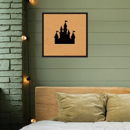 CRASPIRE Castle Pin Board 11.8x11.8In Thick Cork Board Square Wall Mounted Framed Bulletin Display Badge Wooden Decorative Corkboard Memory Memo Brooch Lapel Storage Jewelry for Home Classroom Wedding - style: Square Castle