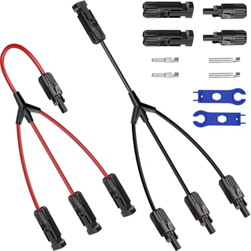 Solar Connectors Y Branch Parallel Adapter,1 to 3 Splitter Cable Wire Plug Tool Kit Solar Panel Cables Distributor M/FFF and F/MMM Y Type Photovoltaic Connector-2pcs