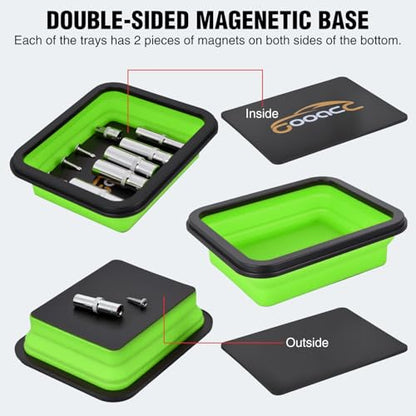 GOOACC 3 Sizes Collapsible Magnetic Parts Tray Set Green - color: Green