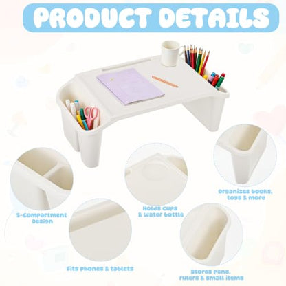 10 Pcs Kids Lap Desk Tray Bulk, Portable Lap Desk Kids Plastic Table with Side Storage Space, White Lap Tray Bed Table for Students, Classroom, Study, Eating, Laptop & Activities - color: White