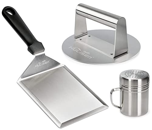 HULISEN Smashed Burger Kit, Stainless Steel Burger Press & Grill Spatula