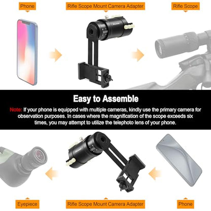 Astromania Rifle Scope Mount Camera Adapter - Phone Scope Adapter for Hunting Teaching & Bird Watching- Premium Aluminum, Featuring a 360-degree Angle Adjustment Smartphone Holder with Extension Tube