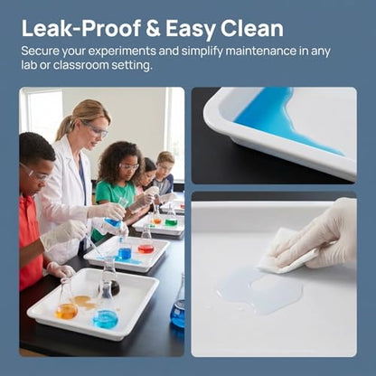 Lurrose Lab Trays Plastic, 4 Pack Acid and Alkali Resistant Chemical Reagent Containment Pan, Leak-Proof Lab Storage Basin for Classroom Science Experiments, 9.7 x 7.3 Inch