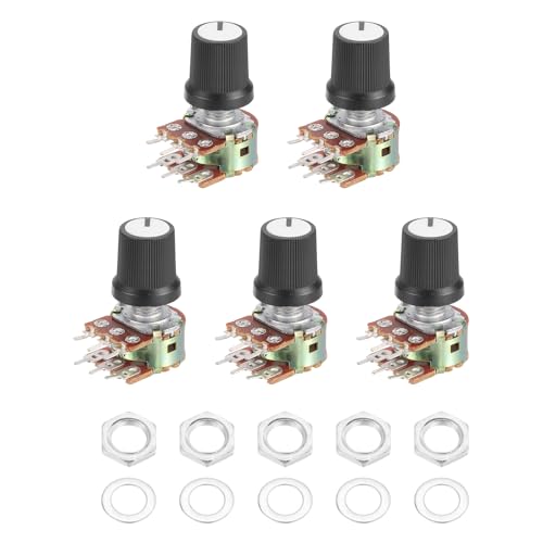MECCANIXITY 5Set WH148 B1M Ohm Potentiometer Kit, 6-Pin 15mm Shaft White - color: Black/White, style: B1M