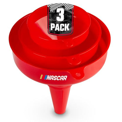 NASCAR Automotive Funnel Set – Oil, Gas & Fluid Funnels for Cars & Trucks, Durable, Lightweight, & Versatile, Includes 3 Sizes: Small, Medium, Large, Multi-Purpose Use for Oil Changes, Fuel, & More