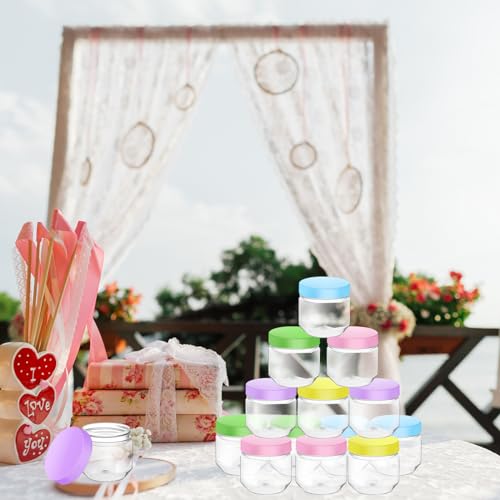 Tanlade 60 Pcs 3 oz Clear Plastic Mini Mason Jars with Lids, Colorful - color: Colorful