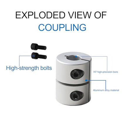 5mm to 5mm Aluminum Rigid Coupling, Clamping-On Shaft Coupler with Set Screw, 20mm Diameter, 25mm Length, Connector for Stepper Motors, CNC Machines, 3D Printers, and DIY Projects - size: Bore 5mm to 5mm
