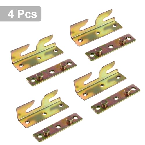 RUIAN Bed Rail Brackets Set of 4, Heavy Duty Iron Bed Hinges Replacement Parts for Wood Bed Frames, Headboard, Footboard, with Screws, 80x23x21mm - color: 4PCS,YELLOW