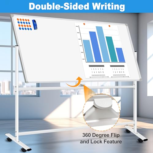 BSTPCOO Large Double-Sided Rolling Whiteboard on Wheels 72x48 Inch - color: Silver, size: 72"W x 48"H