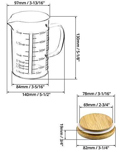 QWORK Glass Measuring Cup, 500ML (18 Oz, 2 Cup), High Borosilicate Glass Scale Cup with Handle and Durable Bamboo Lid, for Kitchen or Restaurant - size: 1 Pack