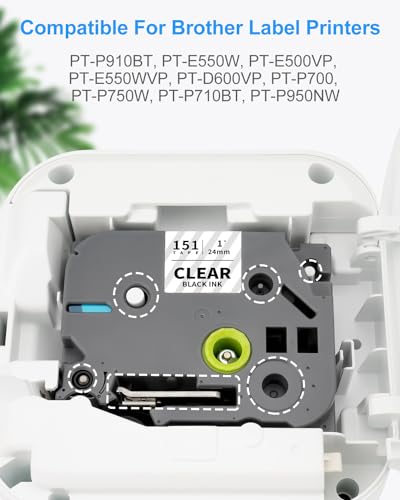 Tz-151 24mm 0.94 Black on Clear Label Tape Compatible for Brother TZe-151 - color: Black on Clear