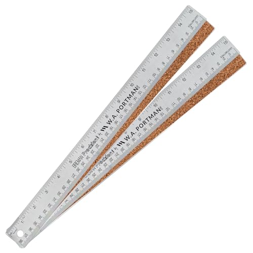 WA Portman Metal Ruler 15'', 2pc Corkback Stainless Steel Ruler Metric Edge - size: 15" 2 PACK