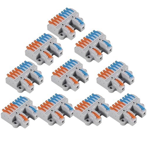 10PCS Lever Wire Connectors, 2 in 8 Out Quick Wire Connectors, Electrical Lever Nuts Wire Connectors Push-in Conductor Terminal Block AWG 28-12 - color: 10pcs 2 in 8 out