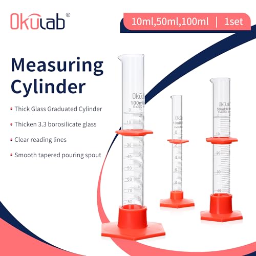 Graduated Cylinder, 3pcs of Vol.10ml 50ml 100ml, Borosilicate 3.3 Glass Cylinder, Lab Cylinders Glass Measuring Cylinder,MCGS1A1 - style: 10ml,50ml,100ml and 1 pc Brush