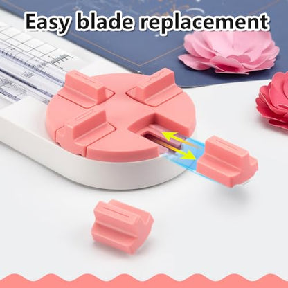 Ecraft Pink Paper Cutter 4-in-1 Paper Trimmer Multi-Function Scrapbooking Tool with Straight, Wave, Perforated & Creasing Blades for Craft Paper,Cardstock, Coupon, Label, Photo,Postcard - color: Pink