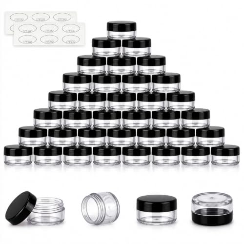 3 Gram Sample Containers with Lids, 50 Count, Black Lid - color: Black