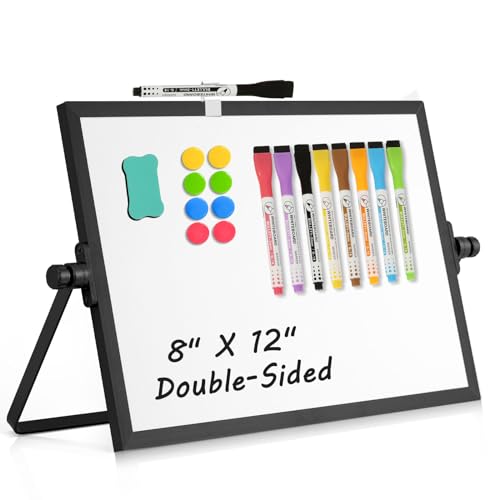 Double-Sided Magnetic White Board with Stand, 12" x 8" (Black) - color: Black, size: 12"W x 8"H