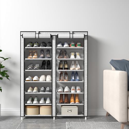 JIUYOTREE 7-Tier Shoe Rack Shoe Storage Organizer Ash Gray - color: Ash Grey