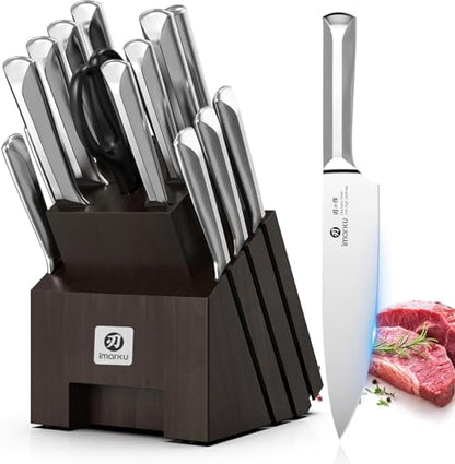 imarku 16-Pieces Knife Set, High-Carbon Stainles Steel Kitchen Knife Set - color: Steel Gray
