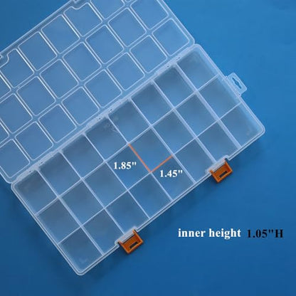 3 Pack 24 Grids Clear Plastic Storage Box with Dividers - size: 24 Grids