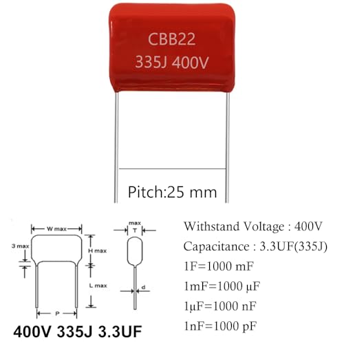 10pcs 400V 335J 3.3UF CB22 Metallized Polypropylene Polyester Film Capacitors Kit - style: 400V 335J 3.3UF