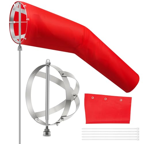 Threlaco 1 Set Airport Windsock,8x36 Wind Socks,Red, Aluminum Frame - color: Red,aluminum Frame, size: 8" X 36"