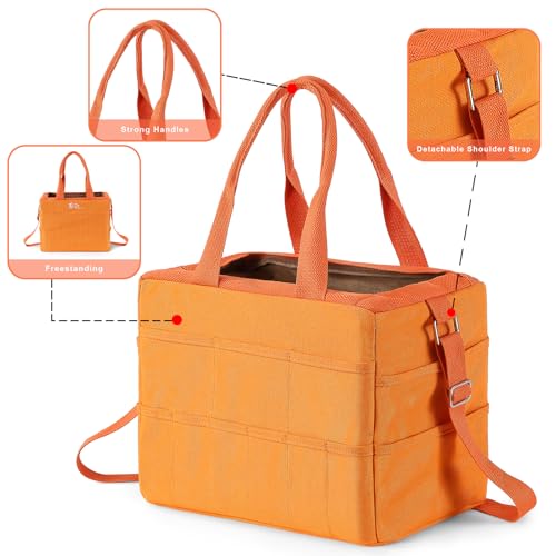 Art Craft Supply & Pottery Bag – 36 Pockets – Detachable Shoulder Strap - Handles – Removable Padded Divider - Washable – Tools, Knitting, Crochet, Yarn, Sewing, Scrapbooking, Clay, Tote - color: Mandarin
