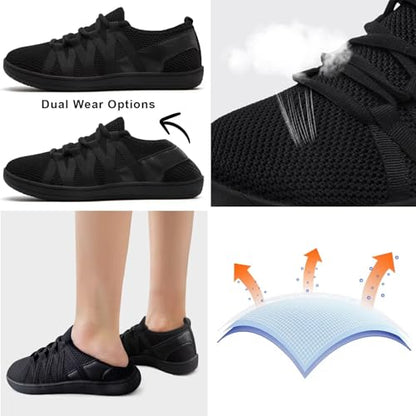 Linenghs Womens Barefoot Shoes Wide Width Toe Box Zero Drop Sneakers - color: A All Black, size: 7 Wide