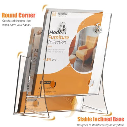 FUCDTEFC 2 Pack Acrylic Brochure Holder 8.5x11 & 4 x9 Inches, Clear 2 Tier Literature Magazine Stand Brochure Display Stand w Removable Divider Universal, Flyer Holder for Wall Mount or Countertop - size: 2 Pack 2-Tier Brochure Holder