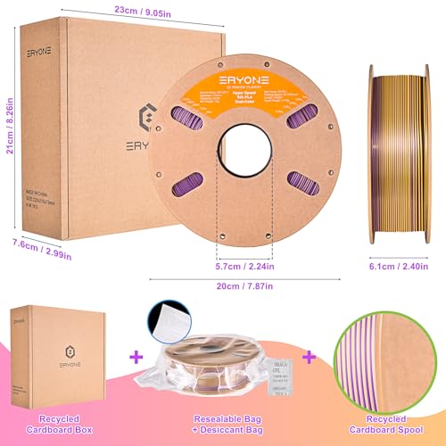 ERYONE Silk Filament PLA+ 1.75mm Shiny 3D Printer Filament, Multicolor PLA 2 in 1, 1kg (2.2LBS)/Spool, HS Silk Dual Color Gold & Purple - color: Silk Pla+ 2 in 1 Gold Purple