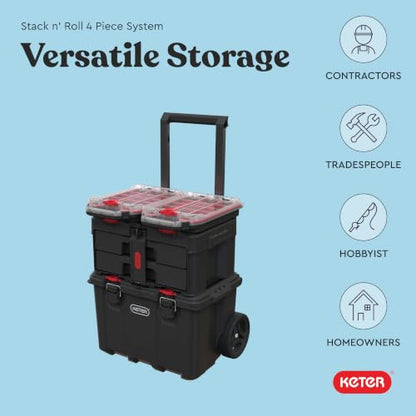 Keter Stack N Rolling Tool Box Modular Storage System 4 Piece - color: Black/Red, size: 4PC System