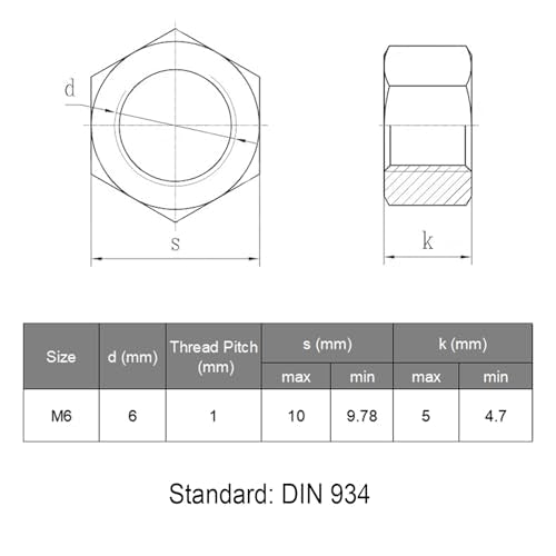 VGBUY 150pcs M6-1 Hex Nuts, 304 Stainless Steel 18-8 External Hex nut M6x1, Metric Hex Machine Screw Nuts Hardware Nuts (VG01315) - size: M6-1(150pcs)