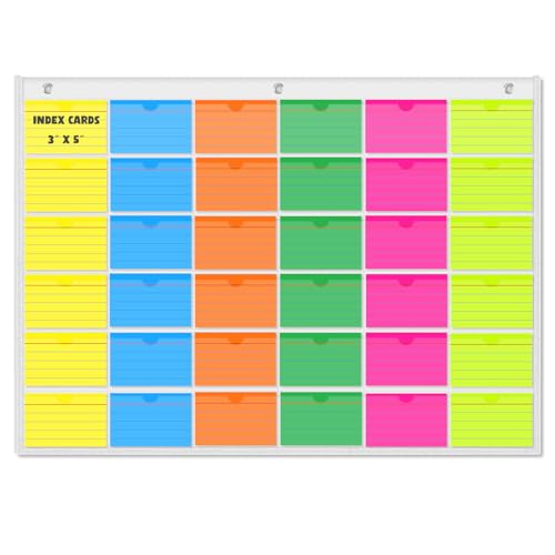 AKAYOK 3" x 5" Index Card Holder Sleeve - 36 Card Slots Organizer for Office, Classroom, and Home - Pocket Chart Perfect for Studying, Workflow Tracking, Presentations, and Organization - color: 3''x5''